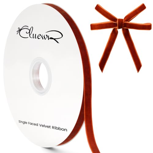 CLUEWR Burnt Orange Velvet Ribbon, 3/8 Inch...