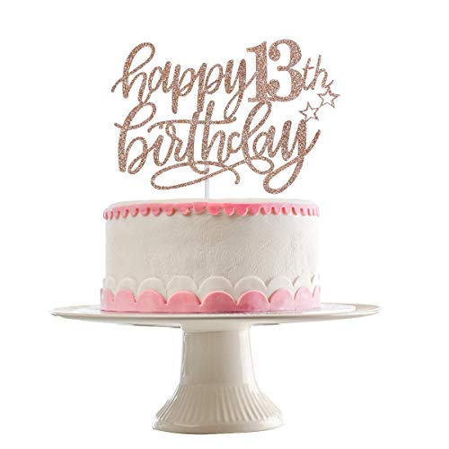 Image of FestikoHappy 13th Birthday Cake Topper Rose Gold Glitter,13th Birthday Cake Topper,13 Cake Topper,13th Birthday Decorations for Girl