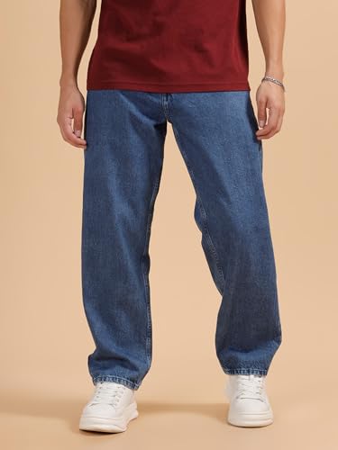 Image of WROGN Men's 100% Cotton Mid-Rise Jeans | Loose Fit