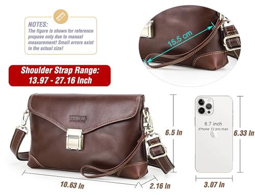 Image of Top Grain Genuine Leather Clutch Wallet for Man & Woman, Handmade Retro Design, Combination Lock & Adjustable Shoulder Strap & Wristlet, Portable Handbag for Cards /Checks /Phone /Banknote, Dark Coffee