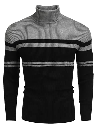 Image of COOFANDY Mens Ribbed Slim Fit Knitted Pullover Casual Turtleneck Sweater