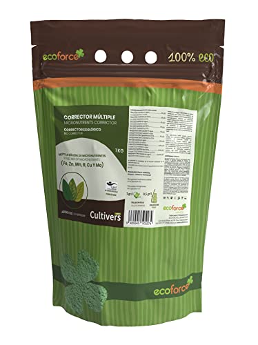 CULTIVERS Abono Corrector de Carencias Múltiples Ecológico 1 kg para plantas. Hierro, Manganeso, Boro, Cobre, Molibdeno complejado con EDTA. Fertilizante 100% Natural.