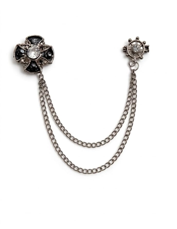 Vintage Gothic Cross and Wheel Collar Chain Brooch-picture-43