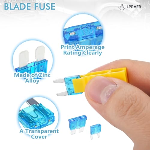 Lpraer 250 PCS Car Fuse Assortment Kit, Blade-Type Automotive auto Fuses Standard & Mini kit, Low & Tall Profile Box Fuse (5A 7.5A 10A 15A 20A 25A 30A 40A 50A 60A) for Tool/Auto/Boat/Truck/RV