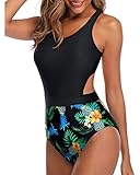 Tempt Me Black Pineapple One Piece Swimsuits Tummy Control Cutout Bathing Suit for Teen Girls Zip Up Monokini XXL