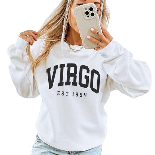 Custom Year Virgo Birthday Sweatshirt - Zodiac Star Sign Astrology Sweater for Women - Vintage Varsity Aesthetic Style - Unisex Graphic Crewneck Sweatshirt Sand2
