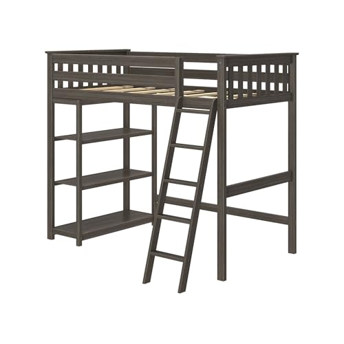 Image of Max & Lily High Loft Bed, Twin Bed Frame For Kids With Bookcase, Clay