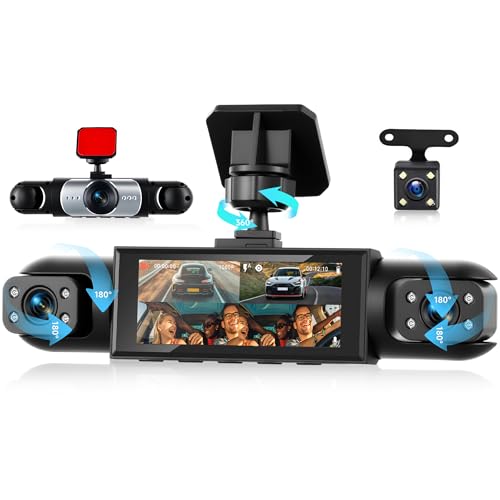 4 Channel 360° Dash Camera Front and Rear Inside Left Right, 3.16 Inch Dash Cam for Cars, Built-in Night Vision, Sensitive Motion Detection 24/7 Recording Parking Mode Monitor Reversing Help