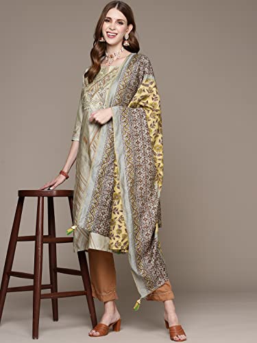 Image of anubhutee Women's Floral Embroidered Printed Kurta with Trousers and Dupatta