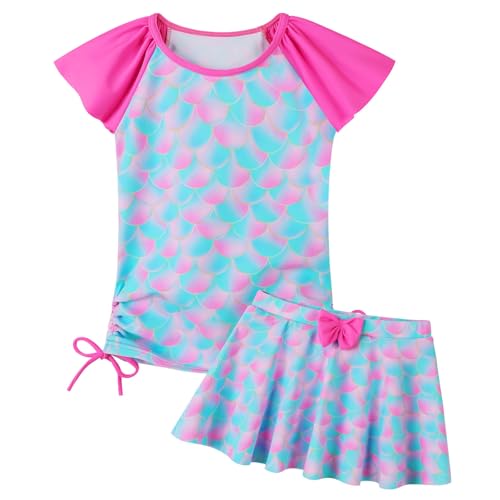 Image of Girls Rash Guard 2 Pieces Bathing Suit UPF50+ Swimsuit with Swimming Skirt Swimwear 2-14Y