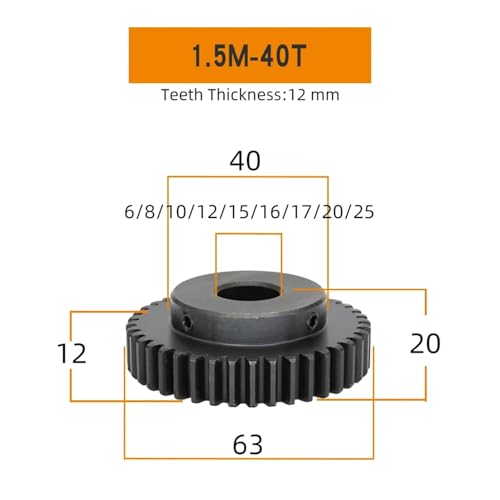 Engrenage droit 1,5M40T 40 dents acier SC45 roue 12 mm alésage variable - 2