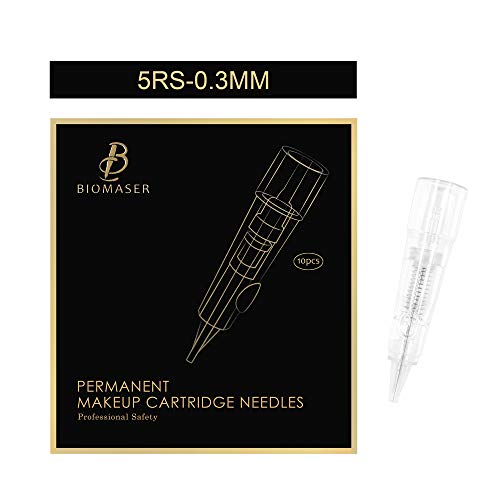 Cartridge Needles - BIOMASER 10PCS Semi-Permanent Makeup Cartridge Needles Tattoo Needle Fits for Permanent Makeup Machine Pen T100 P1 X1 for Eyebrow Eyeliner Lip Contour (5RS-0.3MM)