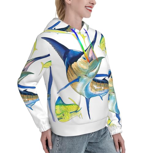 Pull ajusté imprimé poisson EdWal sweat à capuche polyvalent pour le week-end - 3
