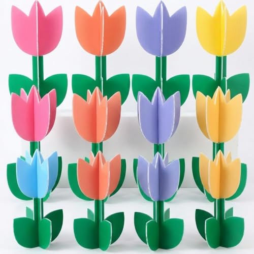 Tulipes de Pâques 3D Thyle avec impression double face, lot de 12 panneaux imperméables