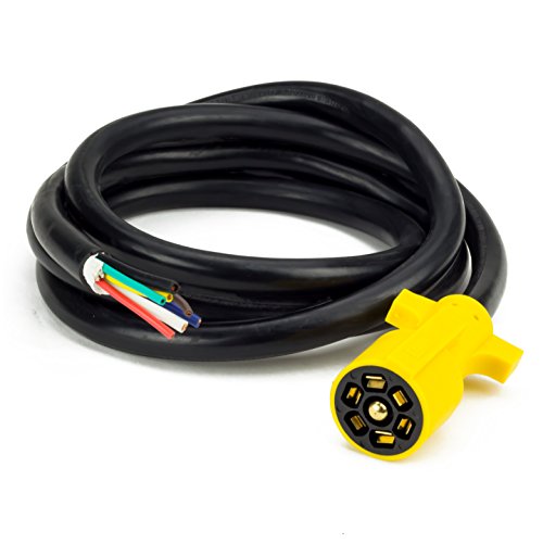 Proline Power 7-Way Plug Inline Trailer Wiring Harness Cord, Camper, Truck, Weatherproof and Corrosion Resistant 7 Feet In Length, Loose End.