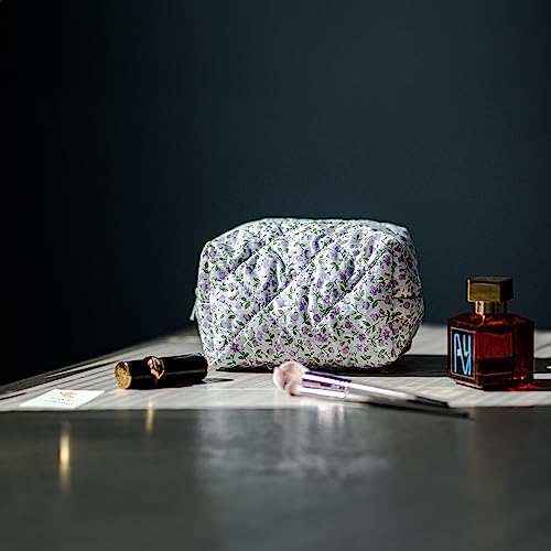 Cotton Floral Makeup Aesthetic Eco Friendly And Organic Quilting-Travel Skincare Pouch Bag (Baby Violet) #TOP4