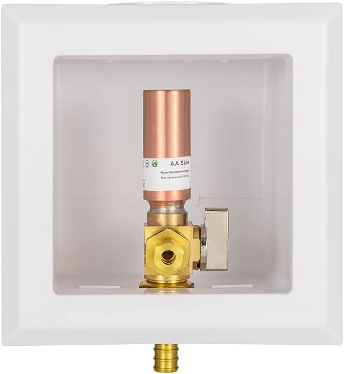 EFIELD Universal Ice Maker Box,1/2-Inch Pex Crimp Inlet Connection with Installed 1/4-Turn Ball Valve (Crimp Pex with Copper Arrestor),(IM018)