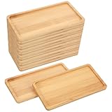 16 PCS Small Bamboo Tray, Bamboo Vanity Tray for Bathroom, Kitchen, Serving - Natural Rectangular Serving Trays for Perfume, Plants, Food - 6.9 x 3.5 x 0.4 Inches