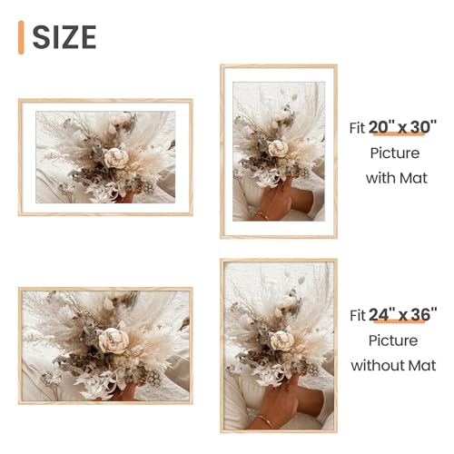 Image of upsimples 24x36 Poster Frame, Display Pictures 20x30 with Mat or 24x36 Without Mat, Wall Hanging Picture Frame, Natural Style, 1 Pack
