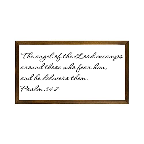 Framded Wall Sign Decor Inspirational Quotes Psalm 34:7 The Angel