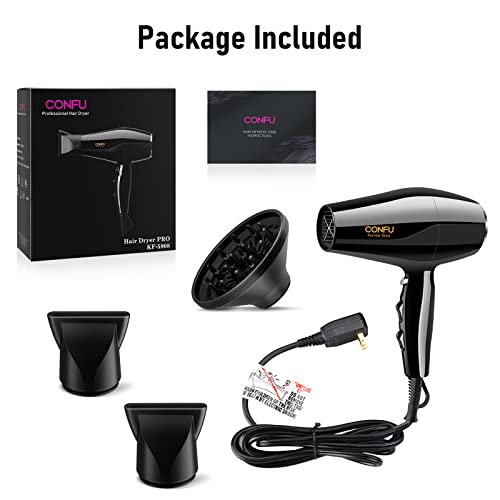 Professional Ionic Salon Hair Dryer, Confu 1875 Watt Negative Ions Ceramic Quick Drying Blow Dryer, Ac Motor Pro Hair Blow Dryer With Diffuser & 2 Concentrator Nozzles #TOP6