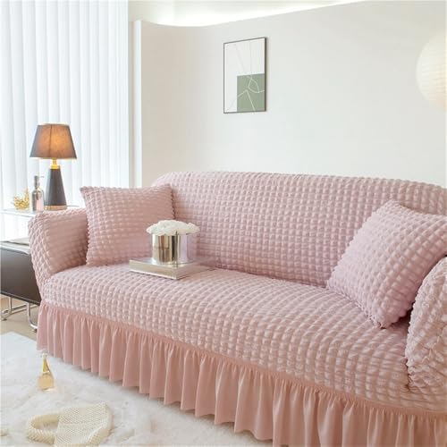 Housse de canapé 2 places extensible moderne rustique rayée en seersucker