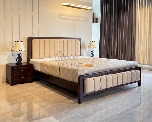Image of Wood Vestal Sheesham Wood Bed with Upholstered Head & Foot, Solid Wood, Modern Design | King Size - (78 inchx72 inch) | Without Mattress & Side Tables | Low Highted | WS - DQ - 6' - D