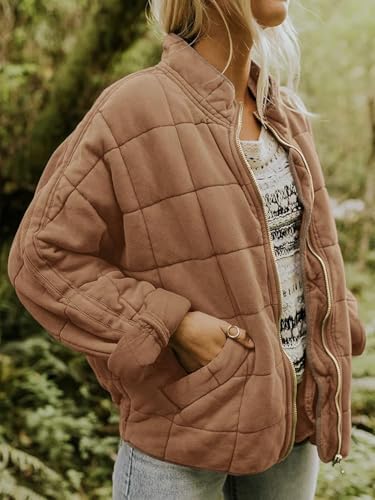 utcoco Women's Causal Lightweight Jacket Stand Collar Long Sleeve Zip Up Winter Coats for Women2