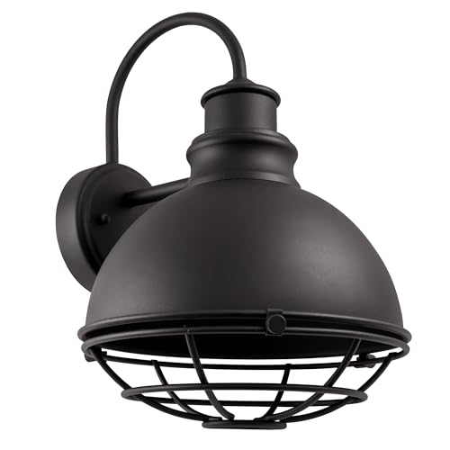 Image of Design House 588442 Ajax Industrial Modern 1-Light Indoor /Outdoor Dimmable Wall Light with Removable Metal Wire Cage Shade for Porch Entryway Patio Garage Kitchen Bedroom, Textured Black