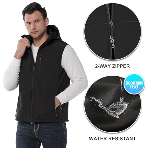 33,000ft Men's Lightweight Softshell Vest Hooded Outerwear Zip Up Fleece Lined Windproof Sleeveless Jacket for Golf Running4