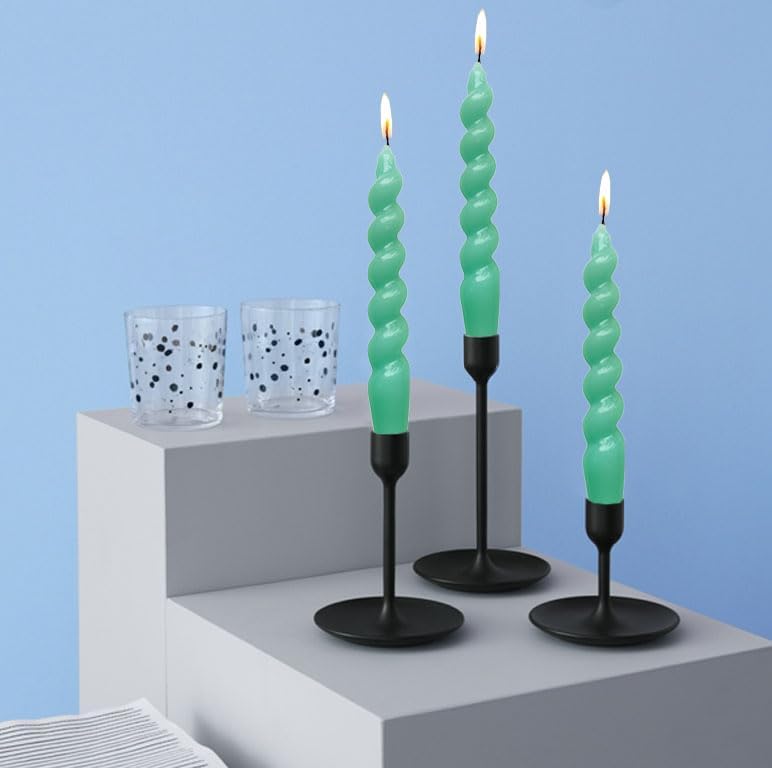 Miniatura 2 de Green Candlesticks - Velas pequeñas cónicas Paquete de 2 velas cortas trenzadas, bonitas velas en espiral verde claro para decoración del hogar,