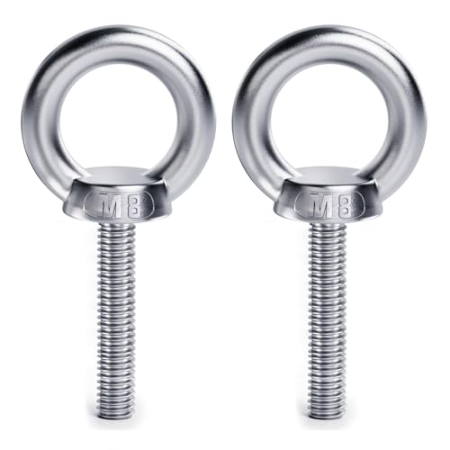 2 Stücke Juttzzei Ringschraube M8 M8 x60MM /2.36 Ringschraube mit Gewinde 304 Edelstahl Ösenschraube Runde Ringbolzen M8 x 60MM Augenschrauben für Rolle des Befestigens und Hängens