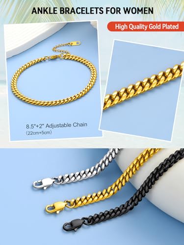 Image of FaithHeart Waterproof Ankle Bracelets for Women, 1 /2 /3Pcs Non Tarnish Stainless Steel Layered Anklet Set Paperclip Figaro Cuban Link Chain Dainty Summer Beach Jewelry Gift Adjustable Size