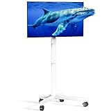 Mobile TV Cart Rolling TV Stand for 23-60 Inch LCD LED Flat Curved Screens up to 88 lbs-Height Adjustable Portable TV Stand on Wheels-Outdoor TV Stand Mount, Max VESA 400x400mm, White