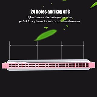 gaita de boca profissional,Kids Clearly Colorful Translucent Clé Harmonica colorée de C 24 trous, Harmonica C avec étui replacement pour débutants(Rose) – Image 2
