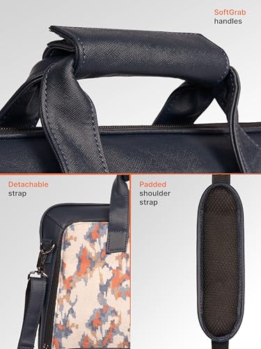 Image of ZOUK Blue Executive Laptop Bag for Men | Vegan Leather Office Briefcase with Padded 15.6 Inch Laptop Compartment, Shoulder Strap & Trolley Sleeve | Water-Resistant Work & Travel Bag |