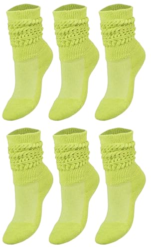 AWS/American Made 6 Pairs Kids Slouch Socks 3 Years to 15 Years Long Scrunchy Crew Socks (6-8 Years Old, Lemon Green)