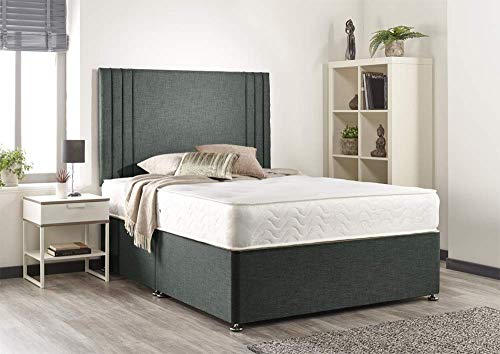 Bed Centre Manhattan Grey Linen Memory Foam Divan Set With Mattress, Headboard and No Drawers (Single (90cm X 190cm))