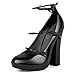 Only maker Women’s Platform Mary Jane Pumps Patent Leather Tapered Heel Dress Shoes with Bow Knot Straps Adjustable Buckles Black Size 11