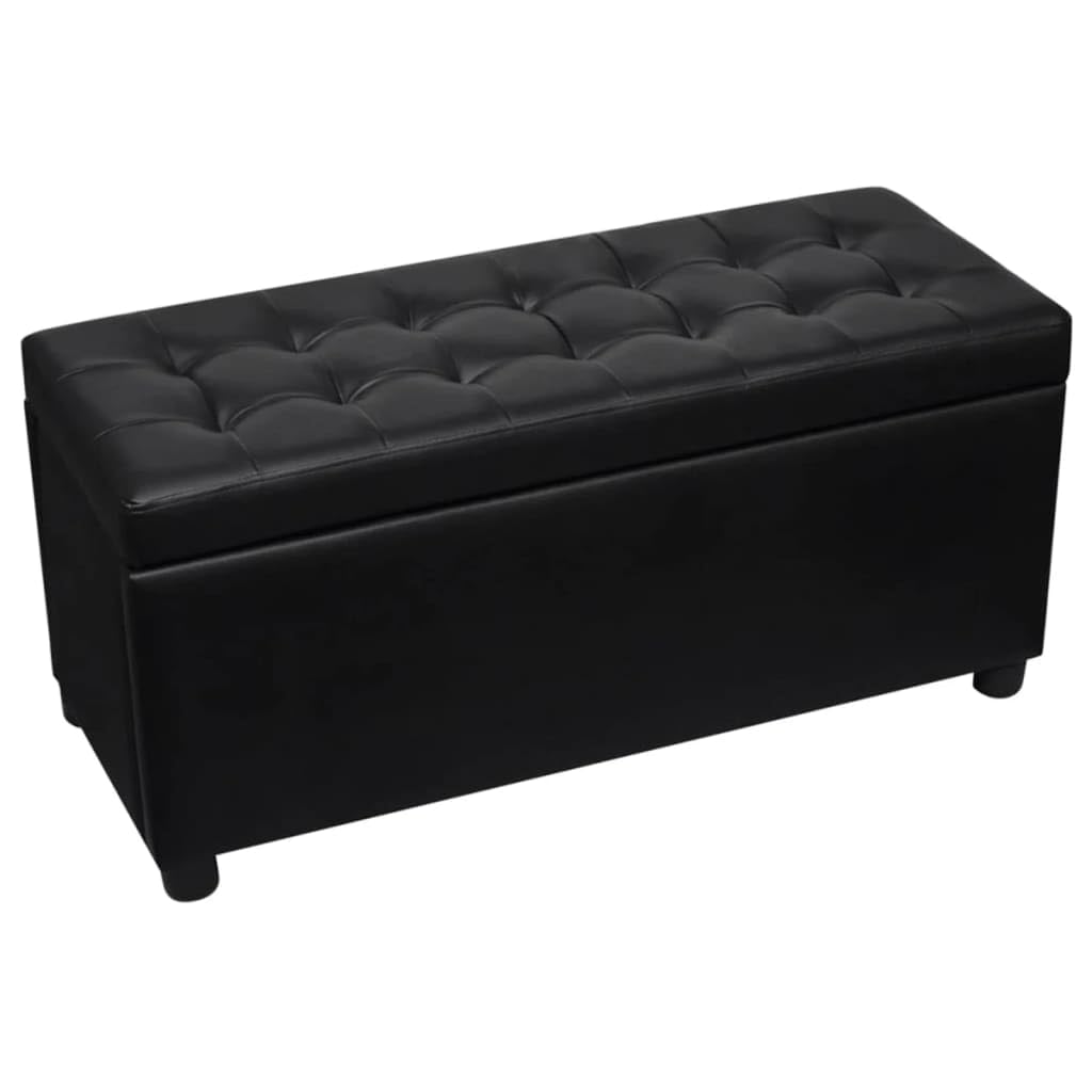 Baúl con espacio de almacenamiento, taburete acolchado con tapa, reposapiés multifuncional de piel sintética para banco o mesa de café, 87,5 x 36 x 41 cm, color negro
