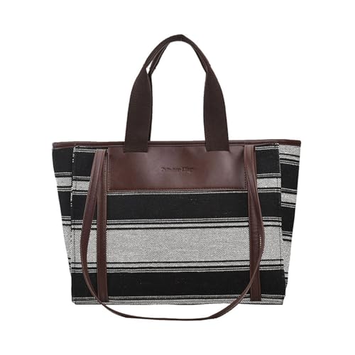 Sac fourre-tout en toile à rayures pour femme - Cabas bandoulière polyvalent