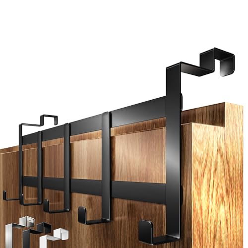 4smile Türgarderobe zum Einhängen Edelstahl - Schwarze Türgarderobe Innenseite mit 5 Türhaken zum Einhängen hohe Tragkraft - Türhaken Innenseite Türhakenleiste für die Rückseite der Tür