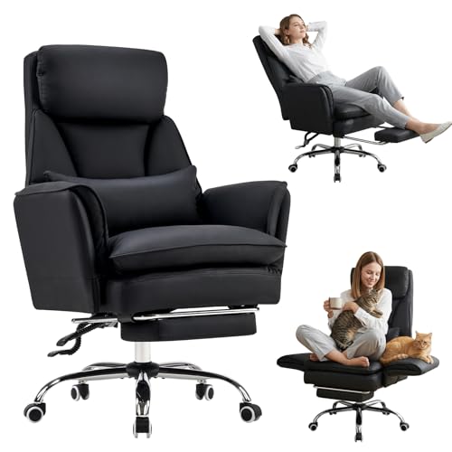 Furniliving Big and Tall Office Chair, Ergonomic Computer Desk Chair with Footrest, Wide Seat Reclining Gaming Chair, Flip Armrests for Cross Legged Sitting, Heavy Duty Support up to 400LBS, PU, Black - Image 8