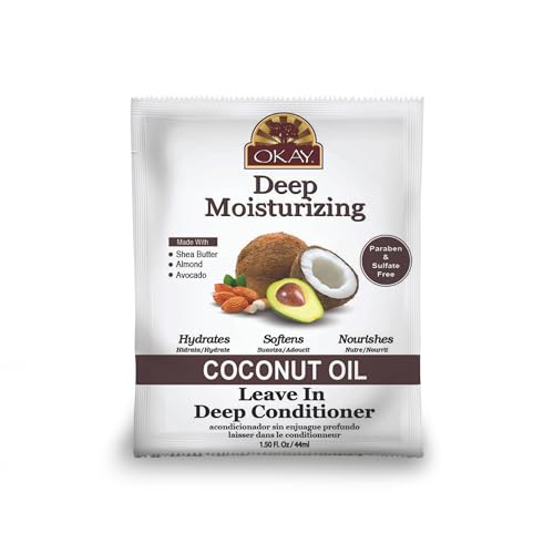 OKAY | Coconut Oil Deep Moisturizing Leave-In Conditioner | For All Hair Types & Textures | Replenish Moisture | With Shea Butter, Almond & Avocado | Free of Sulfate, Silicone & Paraben | 1.5 oz