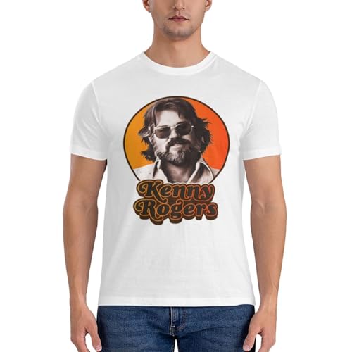 Kenny Music Rogers Shirt Men's Cotton Fashion Casual Short Sleeve T-Shirt Trend Cool Custom T-Shirt Top White 3X-Large