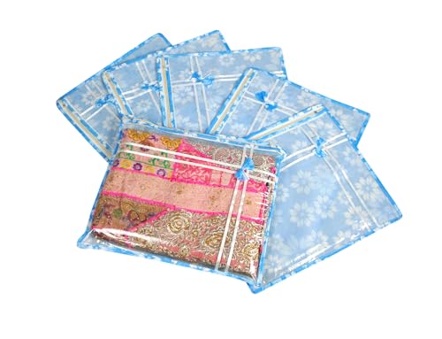 AARON INC set of 24 Foldable Single Saree Covers/Clothes Storage Bag/Wardrobe Organizer With Transparent Top And Zip For Lehenga, Suit, Dress, and accessories Saree Packing Covers For Wedding Blue
