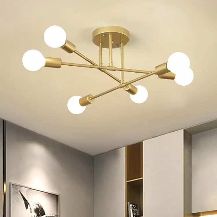 Miniatura 5 de Lámpara de techo semiempotrada, candelabro Sputnik moderno, candelabro Sputnik moderno de 6 luces, lámpara de techo con base de bombilla E26,