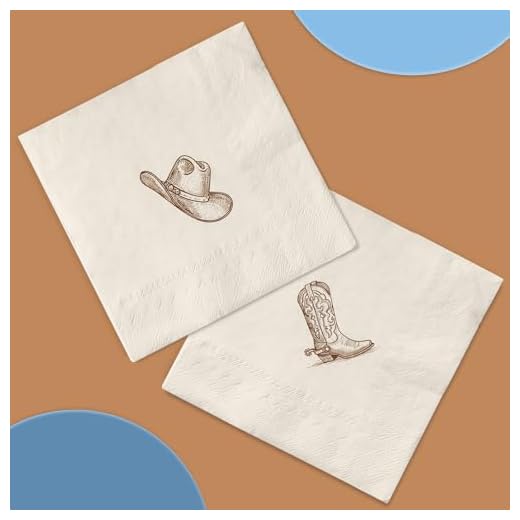 Whaline 50Pcs Western Cowboy Cocktail Napkins Beverage Napkin Brown Cowgirl Hat Boot Last Rodeo Disposable Paper Napkin for Birthday Bachelorette Baby Shower