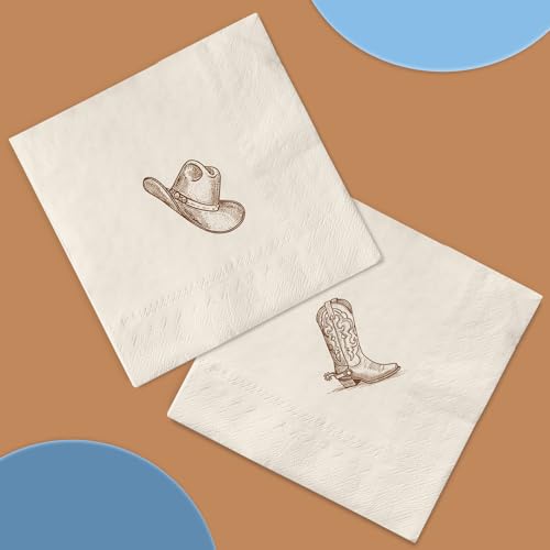 Whaline 50Pcs Western Cowboy Cocktail Napkins Brown Boot & Hat