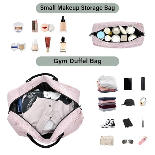 OTVEE Rose Gold Winter Snowflakes Travel Gym Duffel Bag Quilted Weekender Bags Carry on Overnight Tote Bag for Women Men4